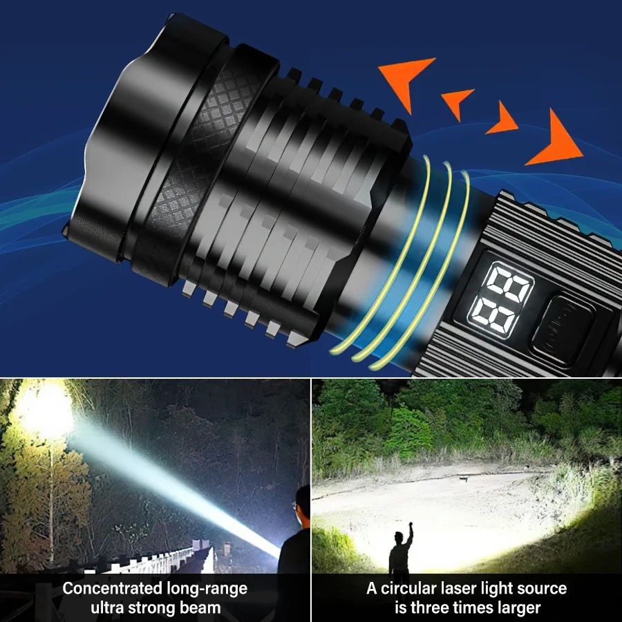 Powerful LED Flashlight Usb Rechargeable Portable Torch Built-in 18650 Battery 5 Mode Lighting Outdoor Emergency Camping Lantern