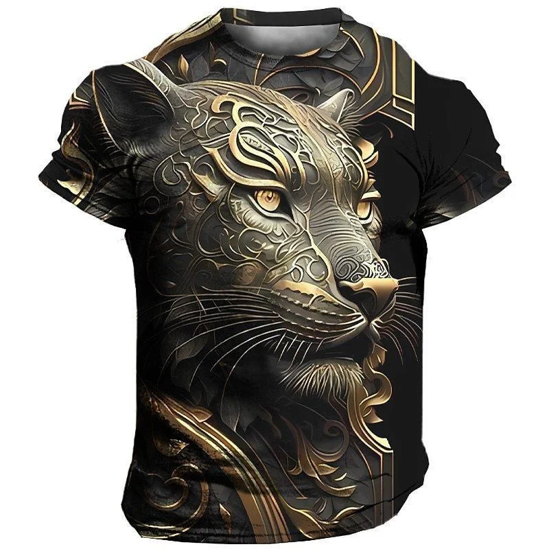 Colorful Tiger Lion Pattern T-Shirt For Men Cool Animal 3D Print Tees Summer Short Sleeve O-Neck Oversized Street T Shirts Tops