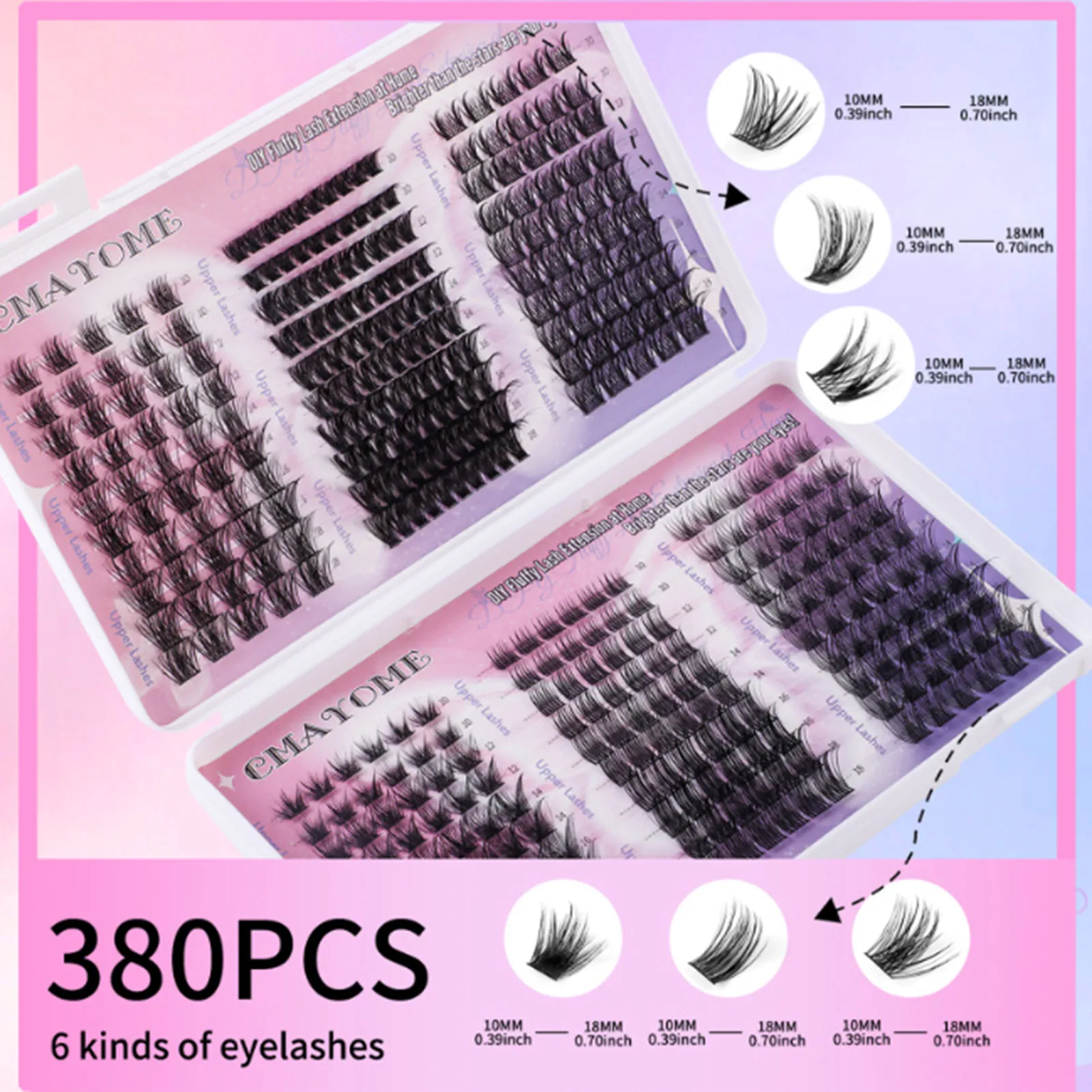 DIY Fluffy Volume False Eyelashes 380pcs clusters Eyelash Extensions bond and seal glue tweezer set professionals Makeup