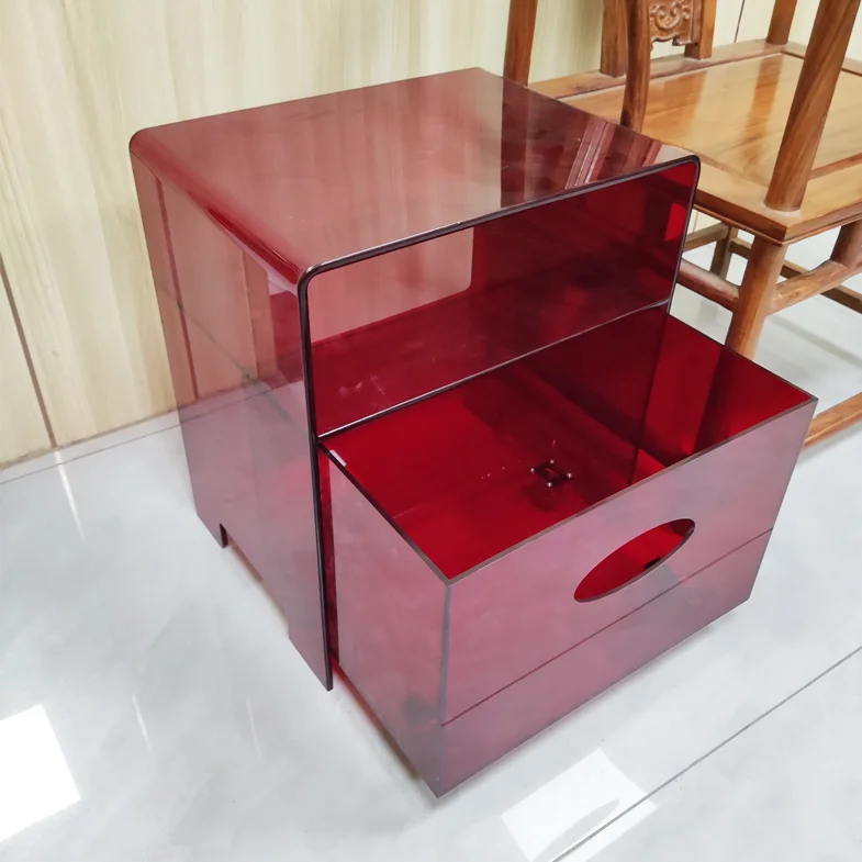 bedroom furniture transparent purple red acrylic storage cabinet bedside table, sofa small side table with wheels