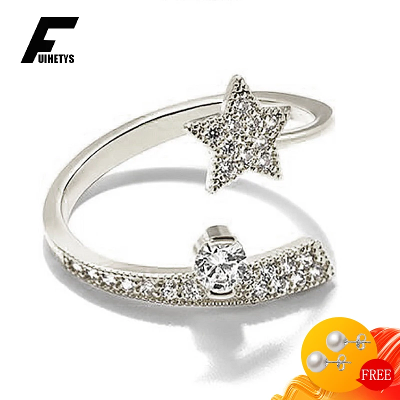 

Charm Rings 925 Silver Jewelry with AAA Zircon Gemstone Star Shape Open Finger Ring for Women Wedding Engagement Gift Ornaments