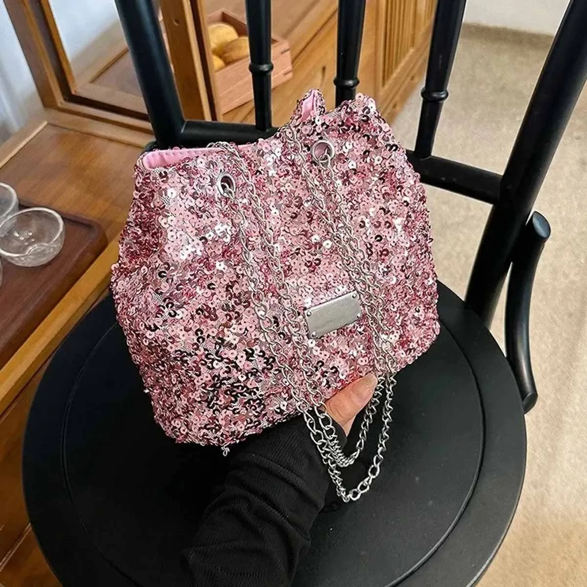 YANZAI 2024, luksusowa designerska torebka Trend cekinowa torba na poduszkę damska torba typu crossbody o dużej pojemności Bling oddychająca damska