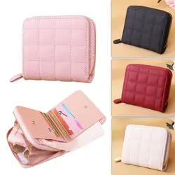 Fashion Short Wallets for Women PU Leather Female Plaid Purses Card Holder Wallet Small Zipper Wallet with Coin Purse Clutch Bag