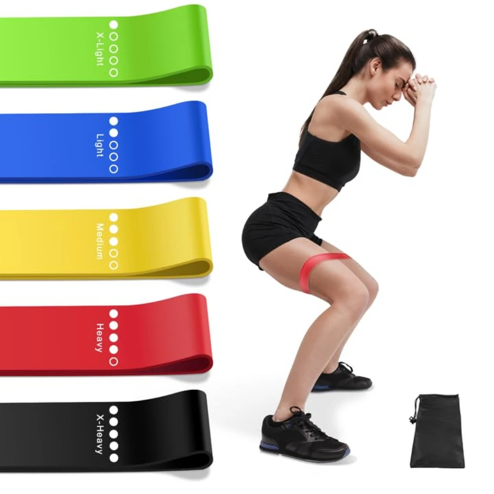 Übungsbänder, Widerstandsbänder, Set mit 5 Widerstandsstufen, hautfreundlich, für Indoor-Fitness, Beinkrafttraining, Fitnessstudio, Yoga ﻿