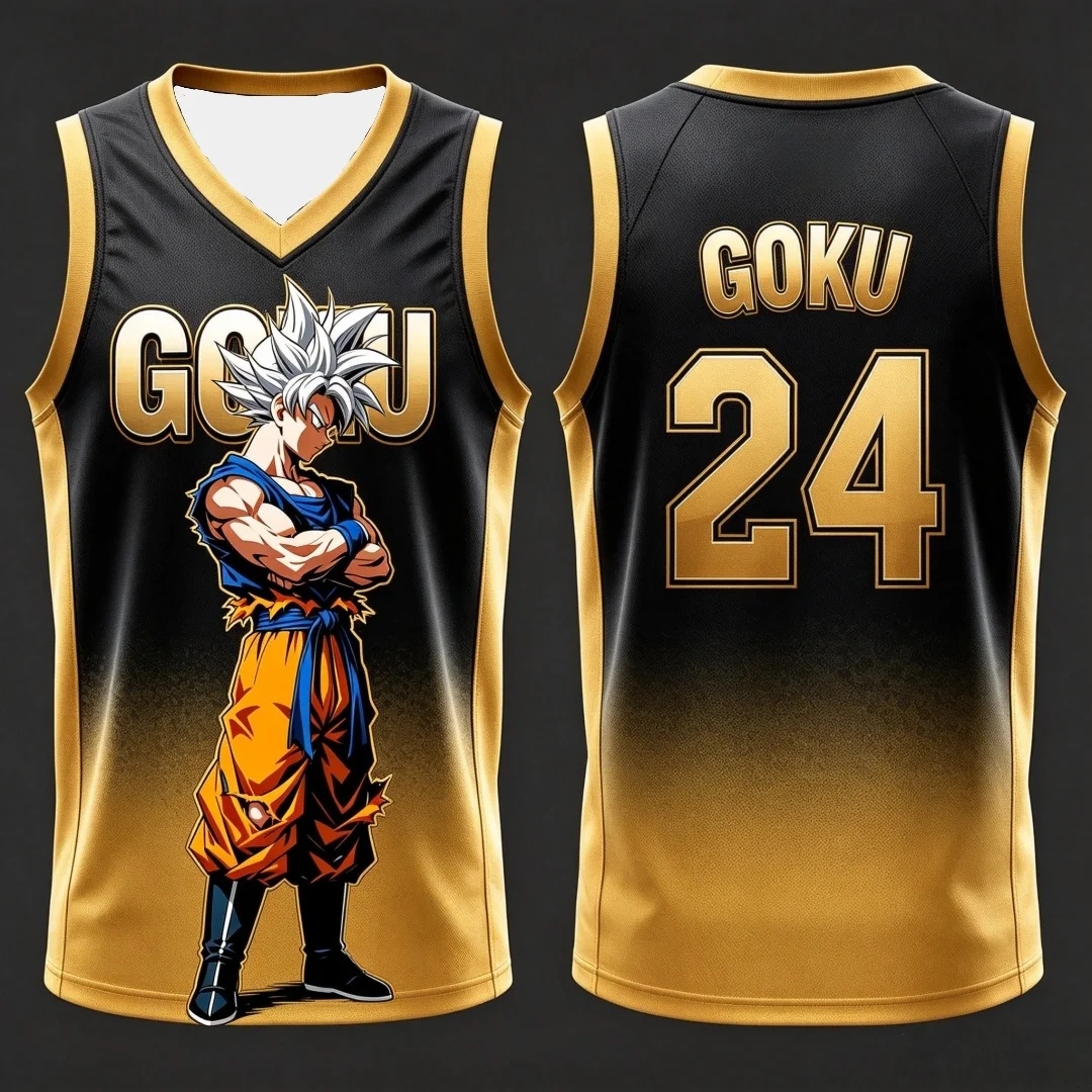 Dragon Ball Ultra Instinct Goku Basketball-Trikot, passende Eltern-Kind-Outfits, weiß, rot, ärmelloses Tank-Top, Anime-Streetwear – Detail 9