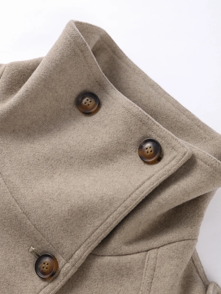 เสื้อโค้ทผู้หญิงแฟชั่น คอตั้ง แขนยาว กระดุมสองแถว กระเป๋าแบบเรียบ สไตล์ลำลอง สำหรับผู้หญิง ฤดูใบไม้ร่วง ฤดูหนาว 2025  สตรีทแวร์ใหม่
