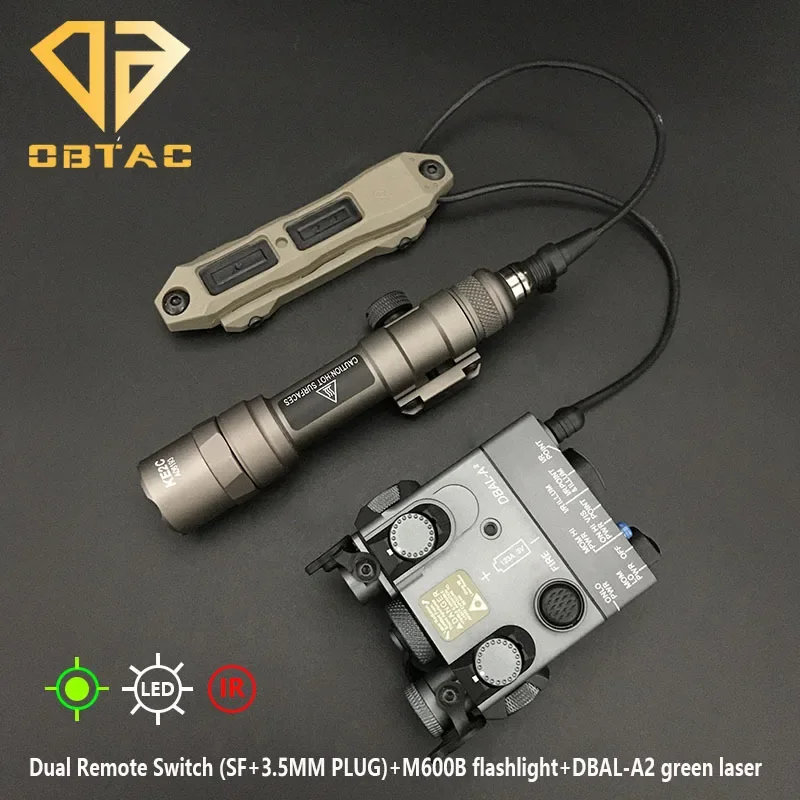 Tactical Metal DBAL-A2 Red Green/IR Laser Indicator And SF M600 M600B LED Weapon Flashlight+Remote Dual Control Switch Set