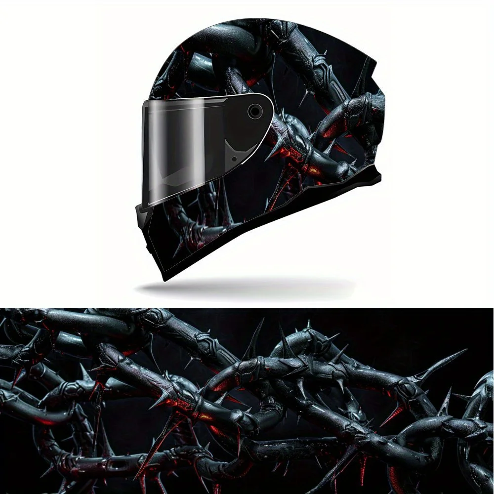Blood Tip Chain Full Face Helmet Vinyl Wrap Sticker, Durable PVC Material, Artistic Aesthetic Graphic Decal for Motorcycle Racin
