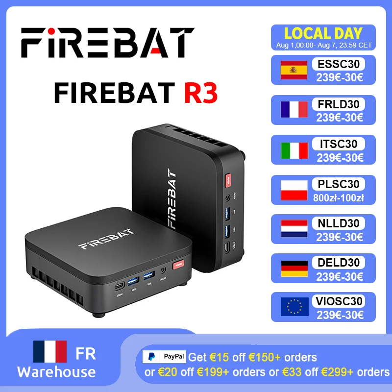 FIREBAT R3 Mini-PC AMD Ryzen 3 4300U 8GB/16GB LPDDR4 RAM 256GB/512GB SSD M.2 SATA Windows11 Pro Desktop-Computer WiFi6 BT5.2