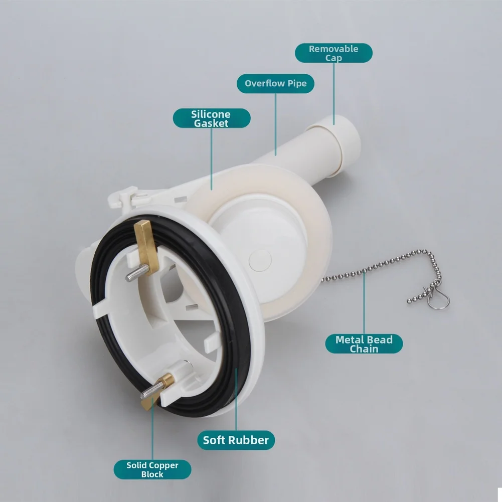 ABS Plastic 3 Inch Toilet Drain Valve with Rubber Seal and Metal Chain Mechanism for Standard Tank Installations