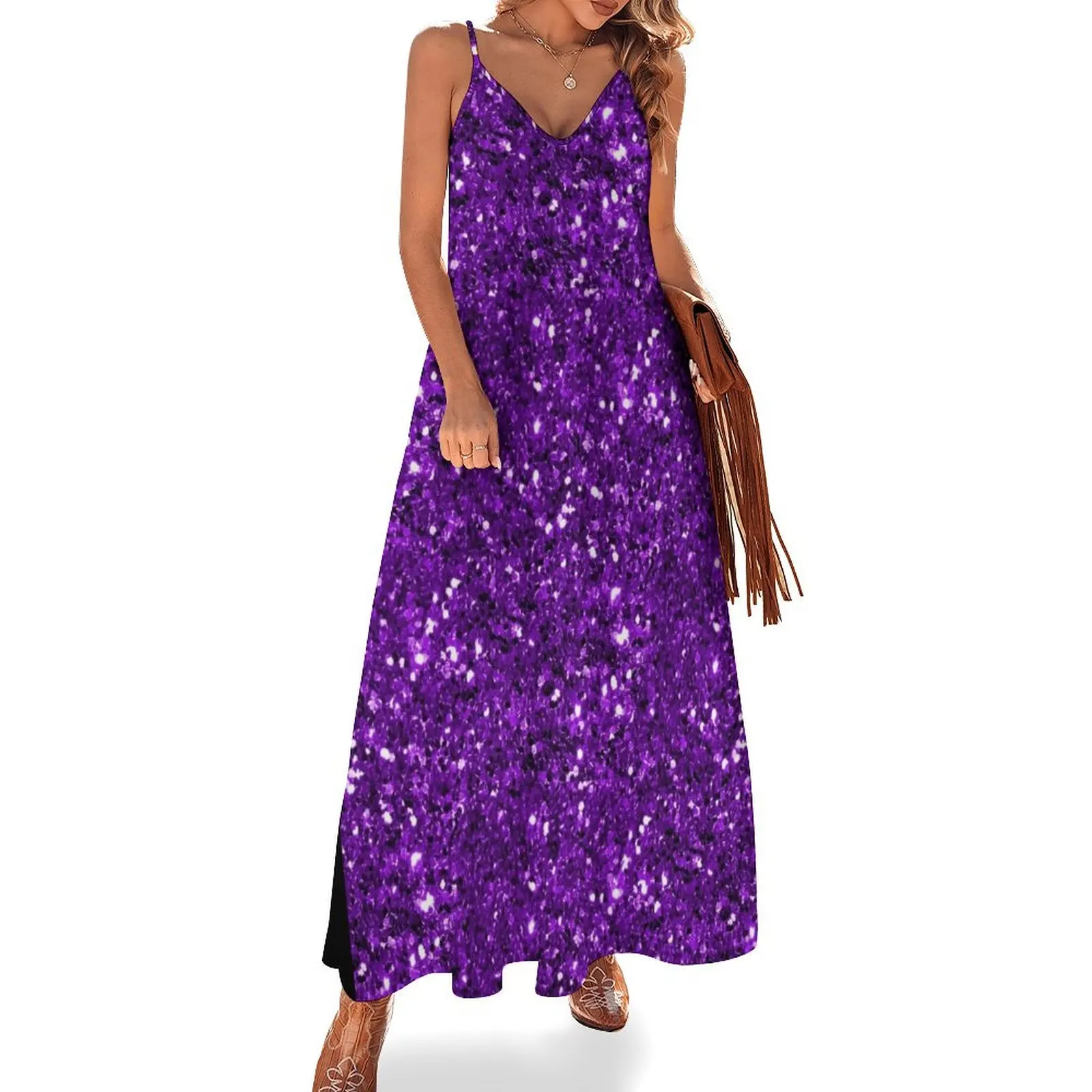 

Purple Sparkly Glitter Confetti Sleeveless Dress wedding guest dress 2024