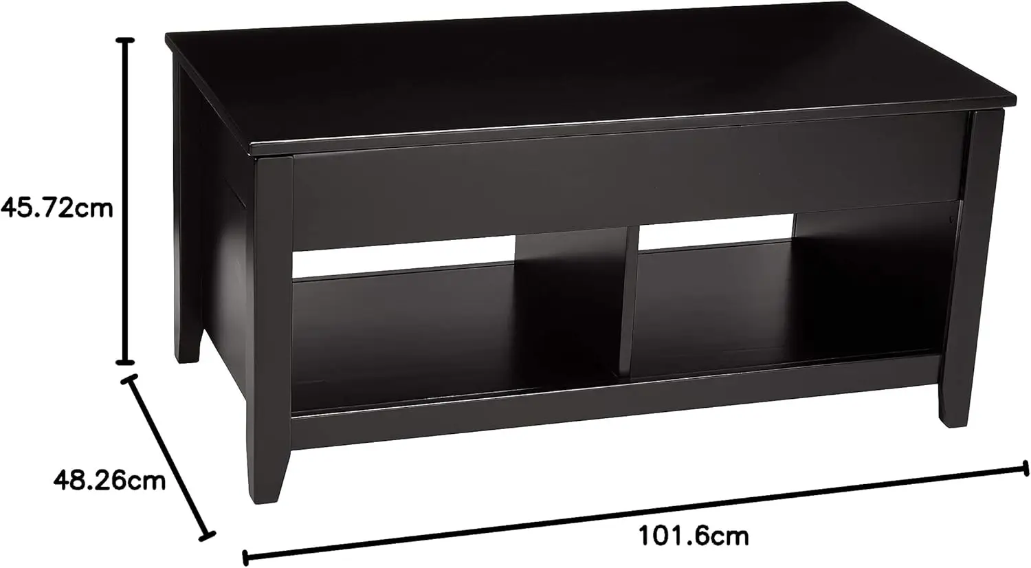 Mesa de café retangular Lift-Top Storage, Preto, 40 em x 18 em x 19 em