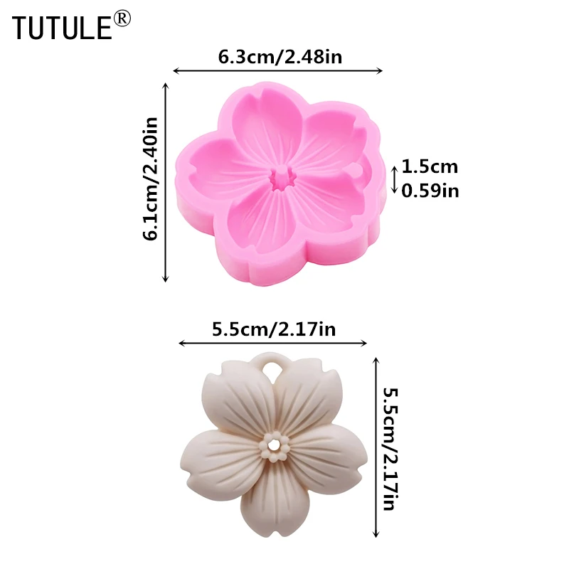 Five Petal Flower Resin Clay aroma keychain pendant Mold DIYCherry Blossom Accessories silicone mould chocolates cake decorating