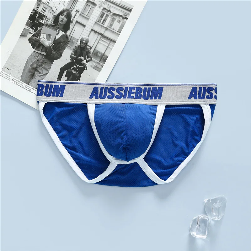 Men's underwear elastic mesh comfortable breathable sexy high fork youth briefs aussiebum Men's briefs milk silk waist comfort