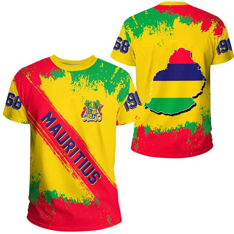 African Mauritius Pattern T-shirt For Men Clothes Fashion Street Crew Neck Short Sleeve 3D Printed Tees Summer Loose T Shirts