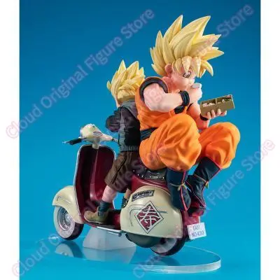 In Stock 100% Original MegaHouse Dragon Ball Z - Son Gohan SSJ - Son Goku SSJ Desktop Real McCoy EX - & Bike Anime Figure  Toy