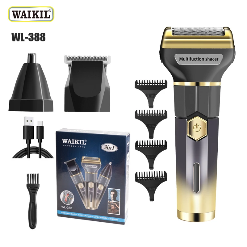 

WAIKIL professional men's electric shaver three in one multifunctional hair trimmer USB charging waterproof men's hair clipper