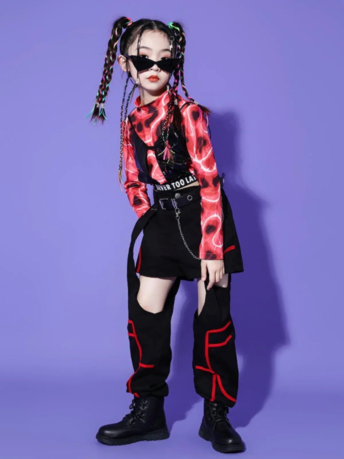 ملابس أداء الرقص في الشوارع للأطفال ملابس Kpop للفتيات ملابس الرقص الهيب هوب ملابس رقص الجاز VDB7324