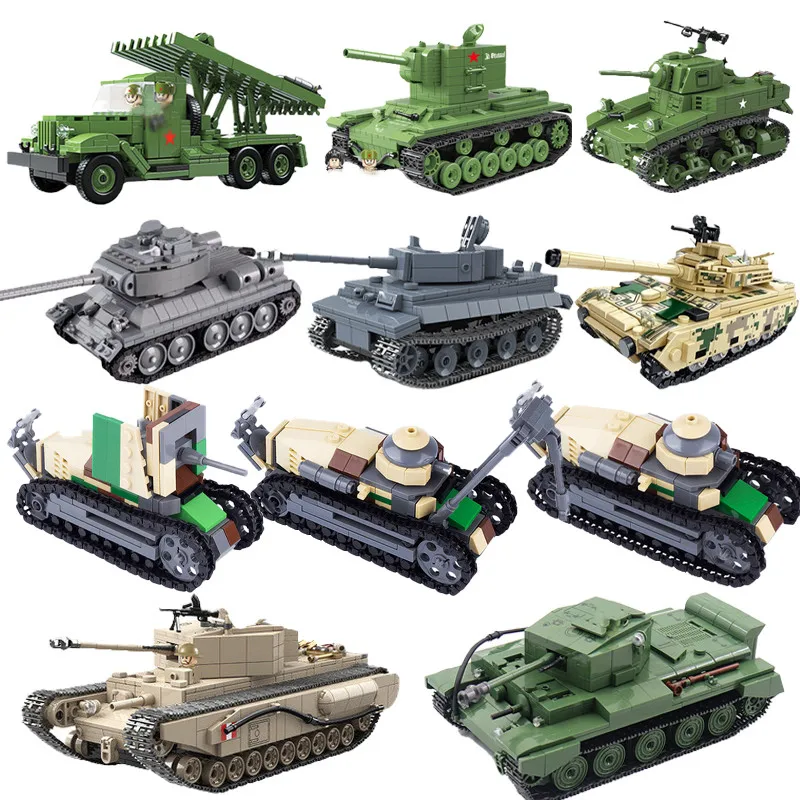 MOC WWII WWI Military Vehicle Building Blocks U.S. British Soviet German French Army Soldier Figure Weapon Tank Model Toys D396