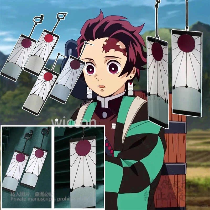 Pendientes acrílicos Clips para las orejas accesorios de estilo accesorios Anime Kamado Tanjirou Demon Slayer Cosplay disfraz Clip para la oreja Halloween Unisex