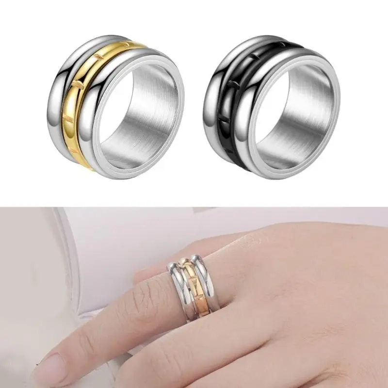 195C Stylish Rotating Finger Ring Titaniums Steel Three Ring Turning Ring for Men