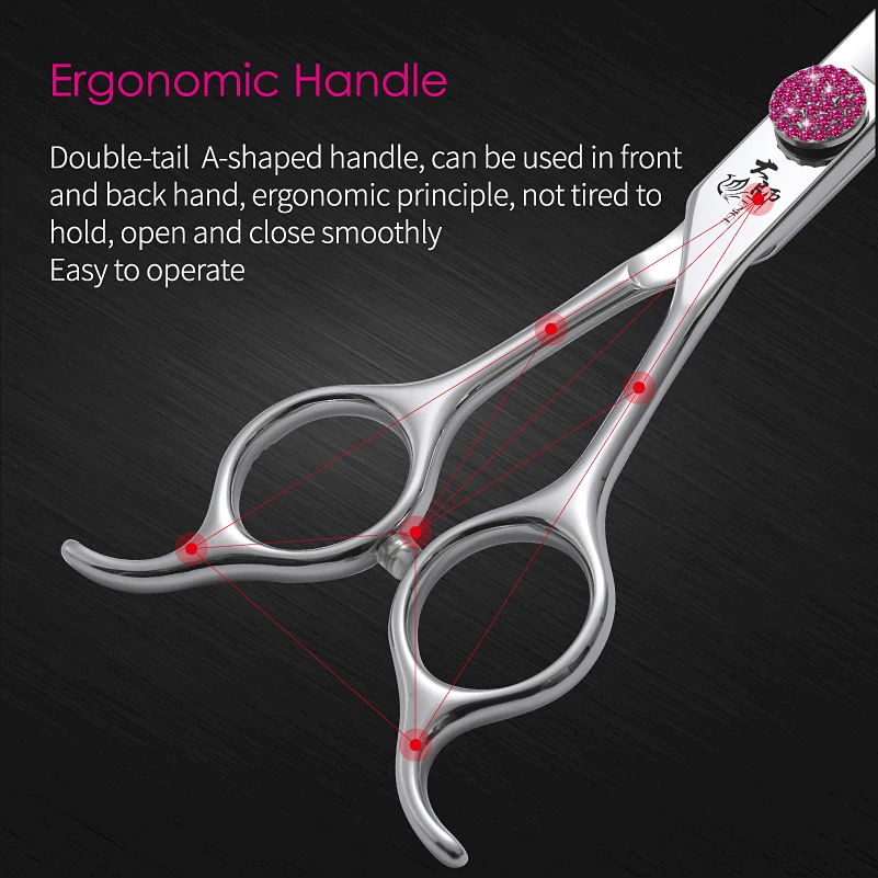 Fenice Pink Diamond Screw Pet Super Curved Scissors 45° 6.5/7.5inch Pet Dog Grooming Scissors Trimming Shear For Pet Beauticians