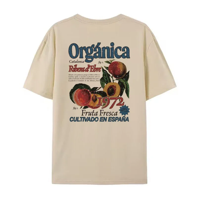 90s Vintage Back Print Peach T-Shirts Women Cottagecore Aesthetic T Shirt Cute Fruit Graphic Tees Unisex Loose Retro Boho Tops