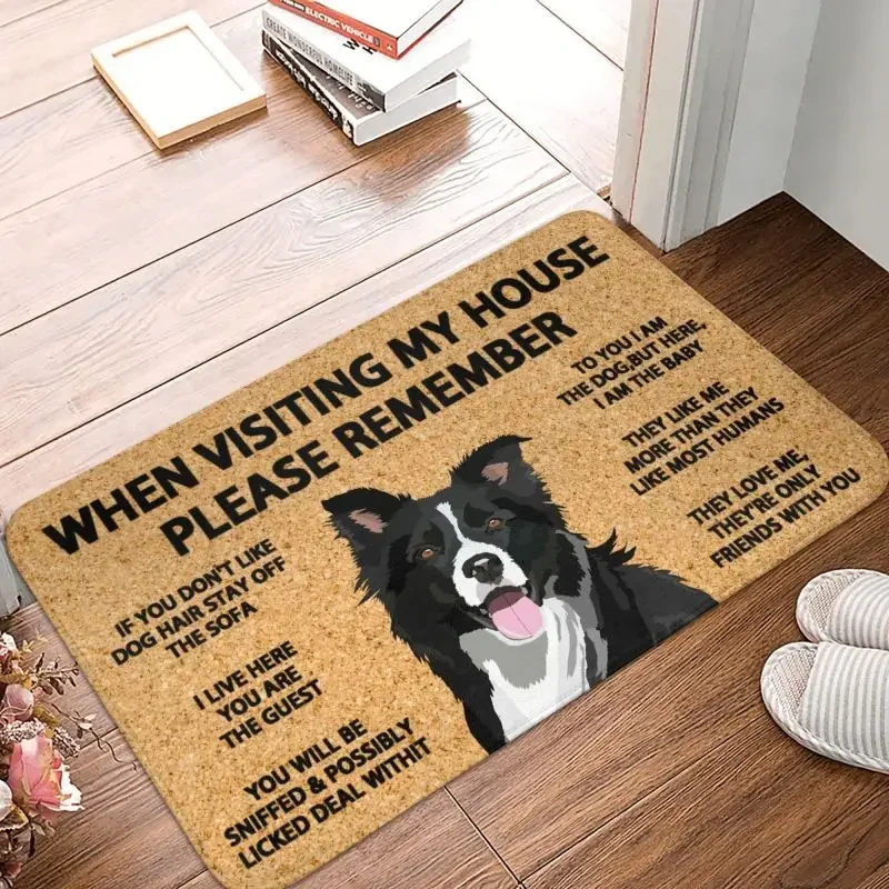 Please Remember Border Collie Dogs House Rules Doormat Mat Anti-Slip Kitchen Bath Garage Carpet Living Room Entrance Rug Carpet