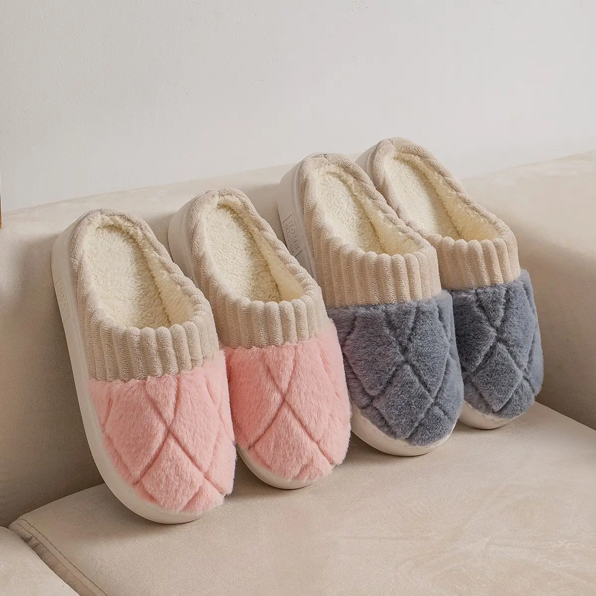 House Fluffy Shoes Women Winter Warm Slippers Female Furry Plush Slippers Bedroom Indoor Casual Soft Thick Sole Non Slip Slides