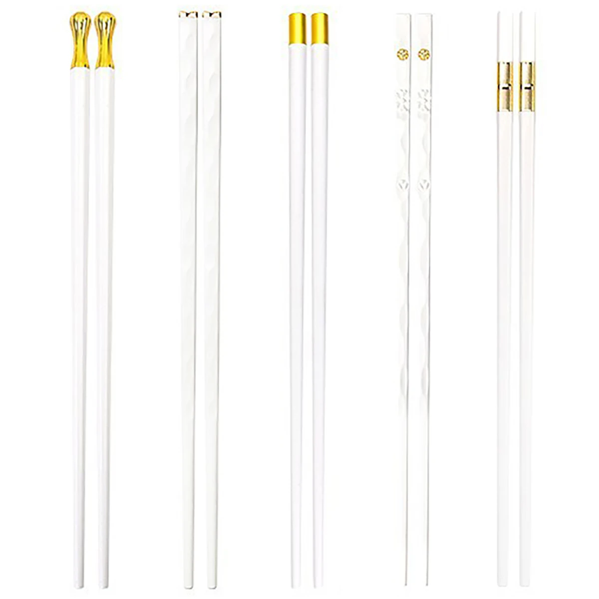 Juego de 5 pares de palillos de oro blanco, palillos de Sushi coreanos saludables, palillos antideslizantes reutilizables para fiesta, Hotel, restaurante