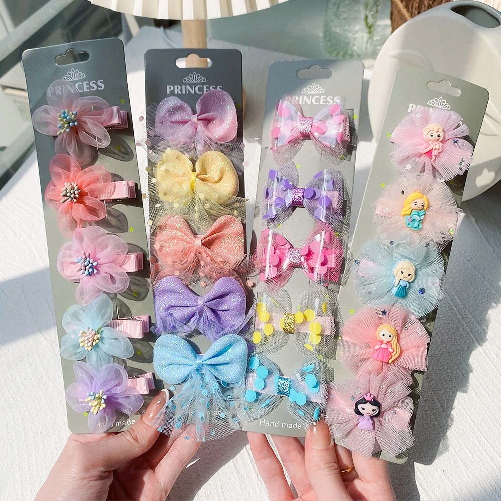 5PCS/Set New Cute Colorful Bow Hair Clips For Girls Sweet Headband Hair Ornament Barrettes Hairpin Kids Fashion Hair Accessories