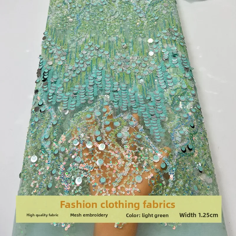 

Lace Mesh Large Sequins Embroidered Fabric for Performance Costume Cheongsam Wedding Dress Cloth Diy By The Yard Sewing Material