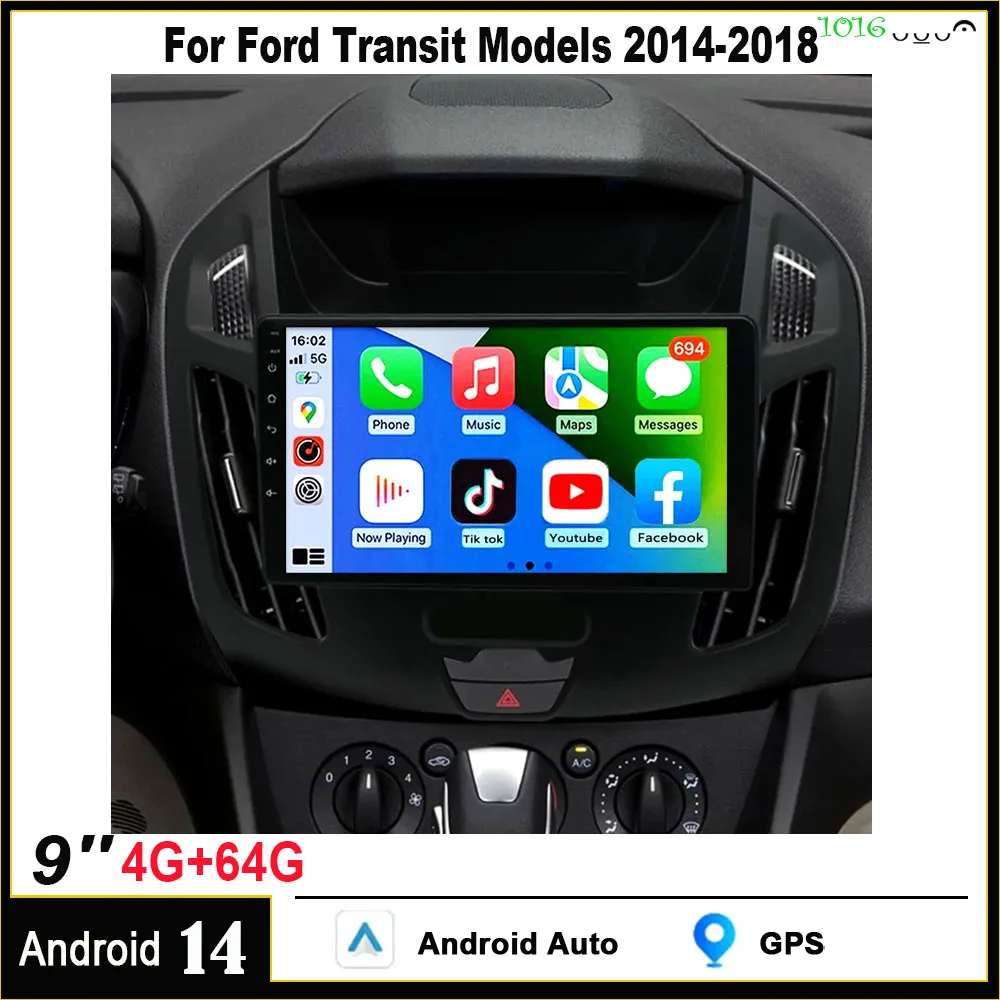ملاحة أندرويد 14 داخل السيارة مقاس 9 بوصة مناسبة لسيارة Carplay + أندرويد لموديلات Ford Transit 2014-2018 (مع فتحات) 4+64G+AHD #1