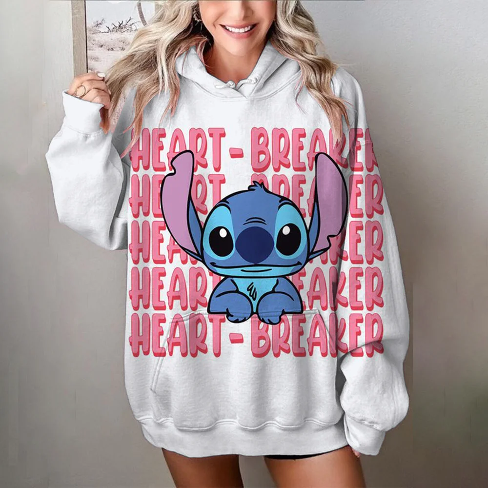 Miniso 2025 Stitch damskie bluzy 3d uroczy nadruk kreskówkowy kobieta z długim rękawem modne bluzy Street Style jesień/zima nowy sweter