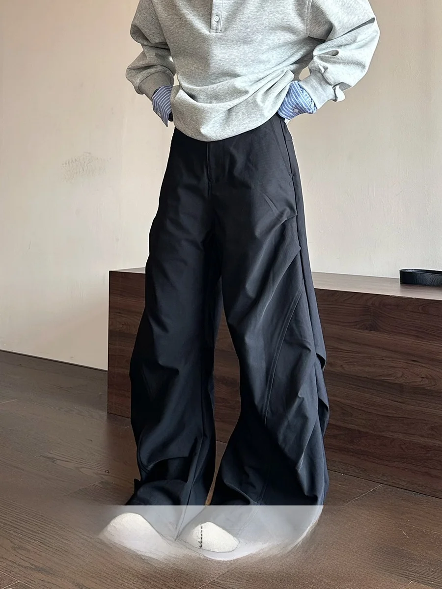 

Повседневные брюки с высокой талией для мужчин и женщин, прямые, с дизайнерскими складками, универсальные, удобные, из полиэфирного волокна