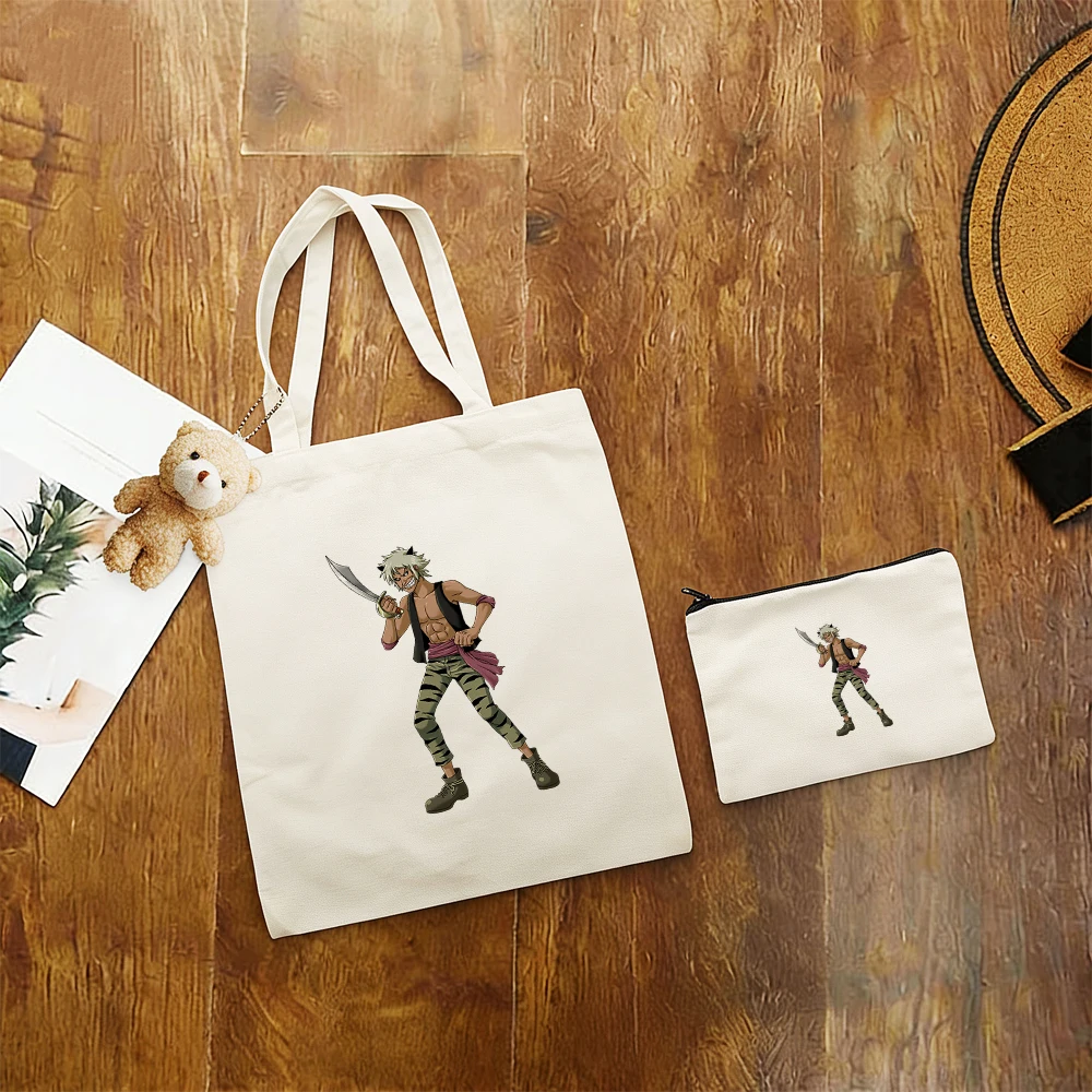 

3Pcs One Piece Pirates Characters Canvas Tote Bag Kawaii Print with Coin Purse Mini Pouch for Anime Fans Teens