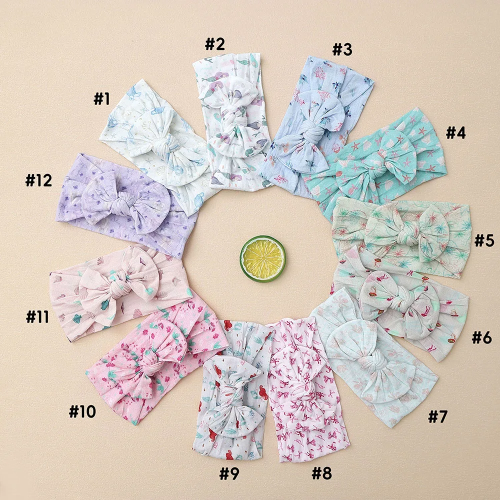 20pc/lot Cartoon Starfish/Shell/medusa/Sea turtle/octopus Printed Nylon Headband Baby Nylon HeadWraps Girls Kids Headwear Bulk