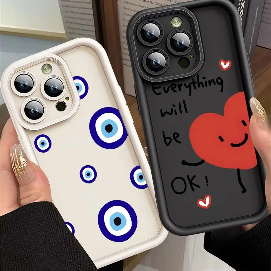 Love Red Heart Art And Evil Eye Shockproof Case For Apple iPhone 11 14 Pro Max 15 Plus 12 13 Mini XR X XS 7 8 Shell Phone Cover