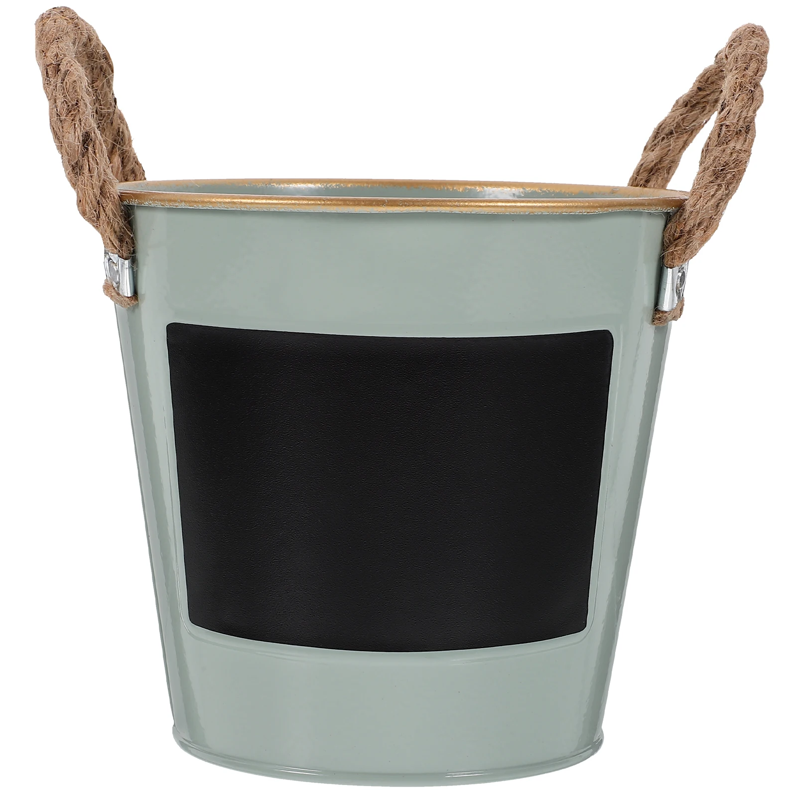 

Small Blackboard Flower Pot Metal Bucket Blue Iron Planter Vintage Decorations for Office Balcony Living Room Garden Supplies
