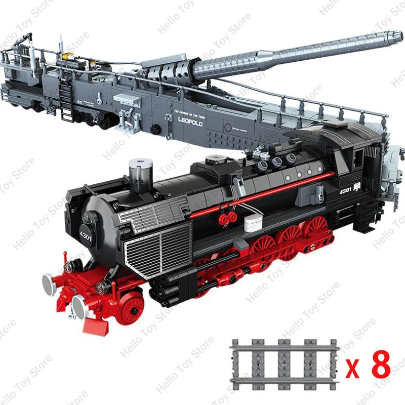 

2024 WW2 Germany Military K5 Railway Gun Train Building Blocks Classic World War II Army Battle Weapon Model Bricks Toy Boy Gift