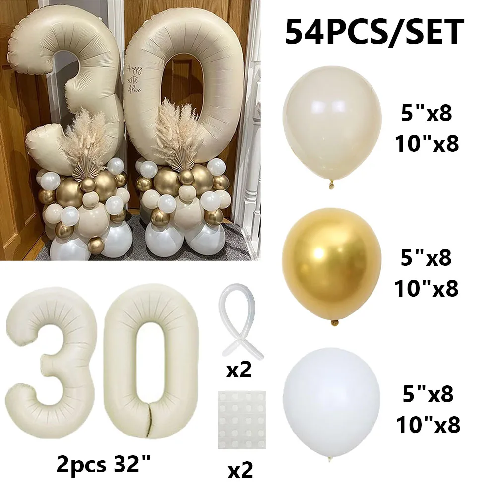 54pcs 32inch Number Foil Balloons Happy Birthday Party Decorations Kids Adult Boy Girl 10 14 15 18 25 30 35 40 50 60 70 Year Old