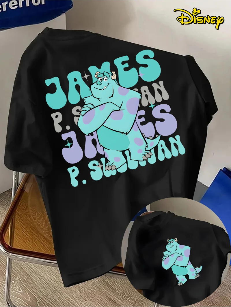 تي شيرت رجالي مطبوع عليه جامعة ديزني مونستر برقبة دائرية مريح من القطن الخالص، ملابس شارع عصرية مناسبة للارتداء اليومي #1