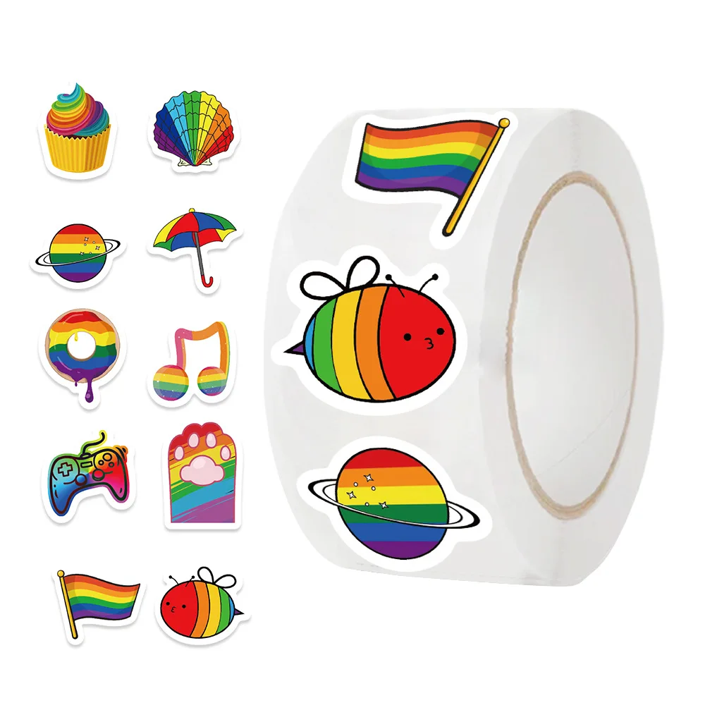 

500PCS/Roll Round Cute Cartoon Rainbow Pride Stickers LGBT Decals Phone Case Skateboard Laptop Guitar Decals Decoration