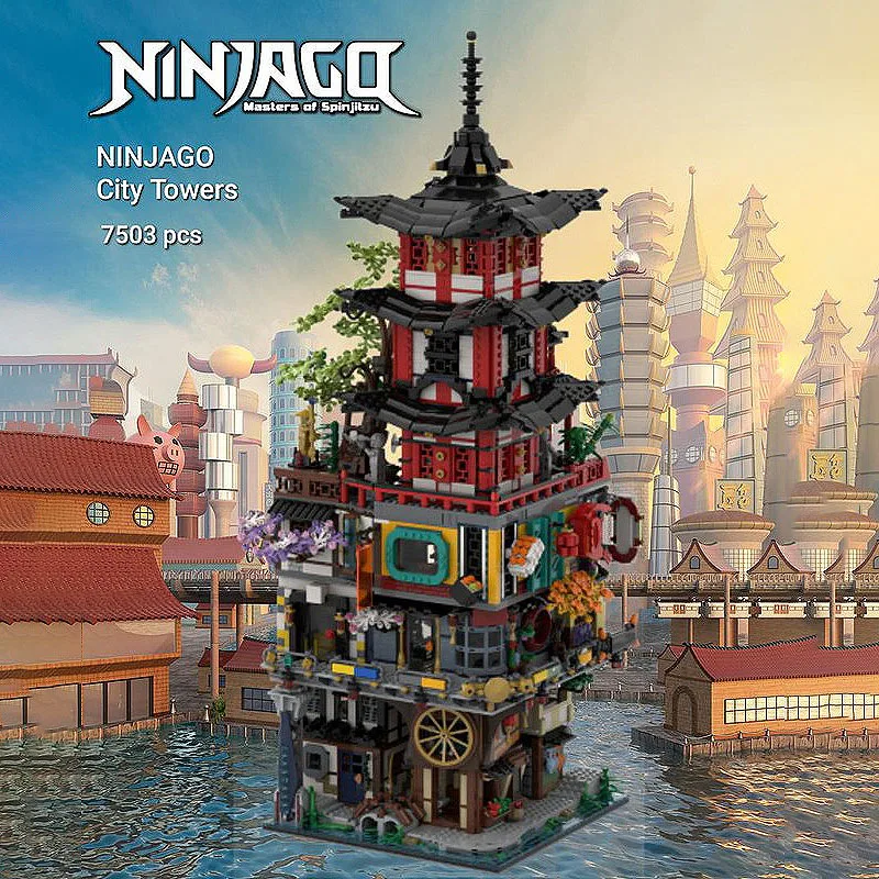 Moc ビルディングブロック市レトロファンタジー建築モデル忍者タワー技術モジュールビルディングブロックおもちゃ DIY セットアセンブリ