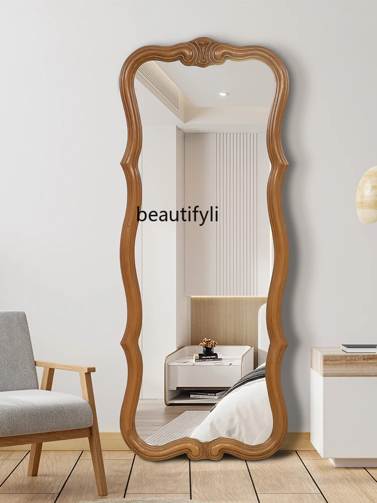 European Style Mirror Wooden Carved Antique Full-Length Mirror Wall-Mounted Wall Hanging Home Floor Mirror