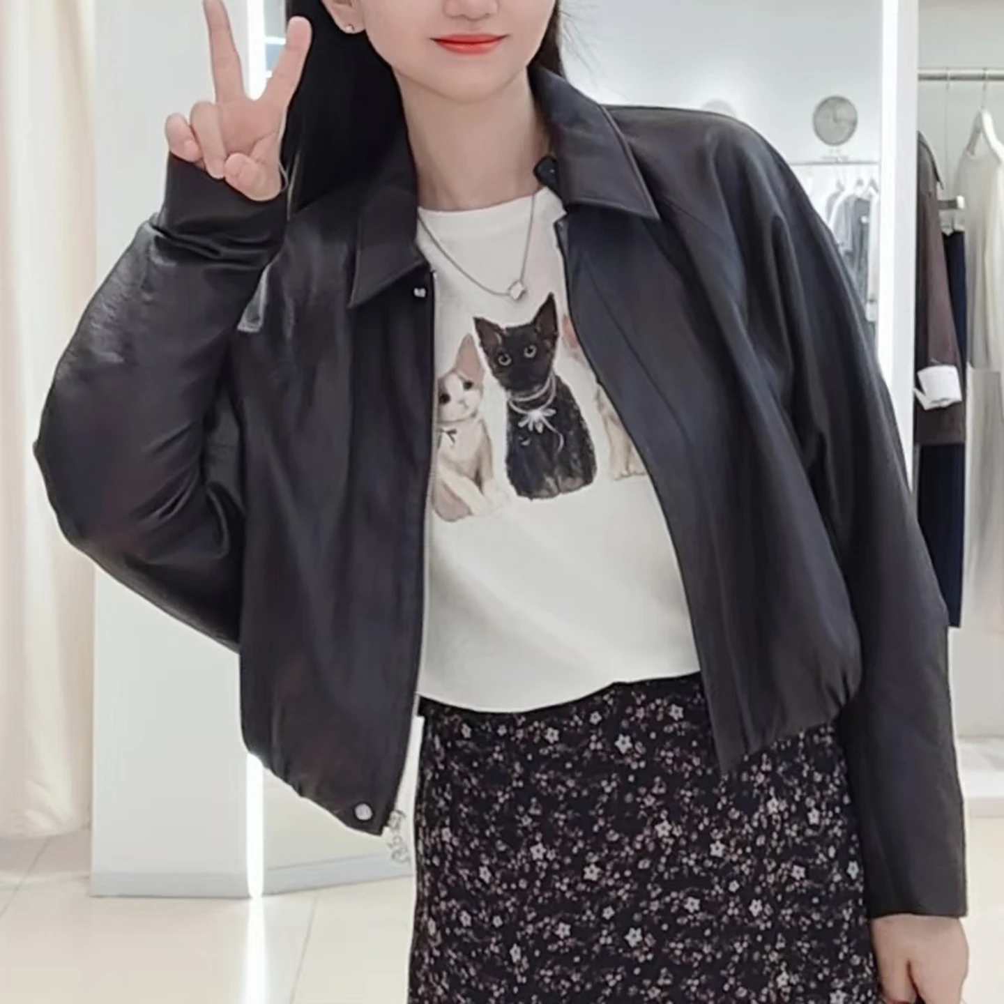 Cappotto lungo da donna retrò Sle in pelle Sve ort Jaet Autumn Faion Ele Cool Sweet Sle casual taglio dritto