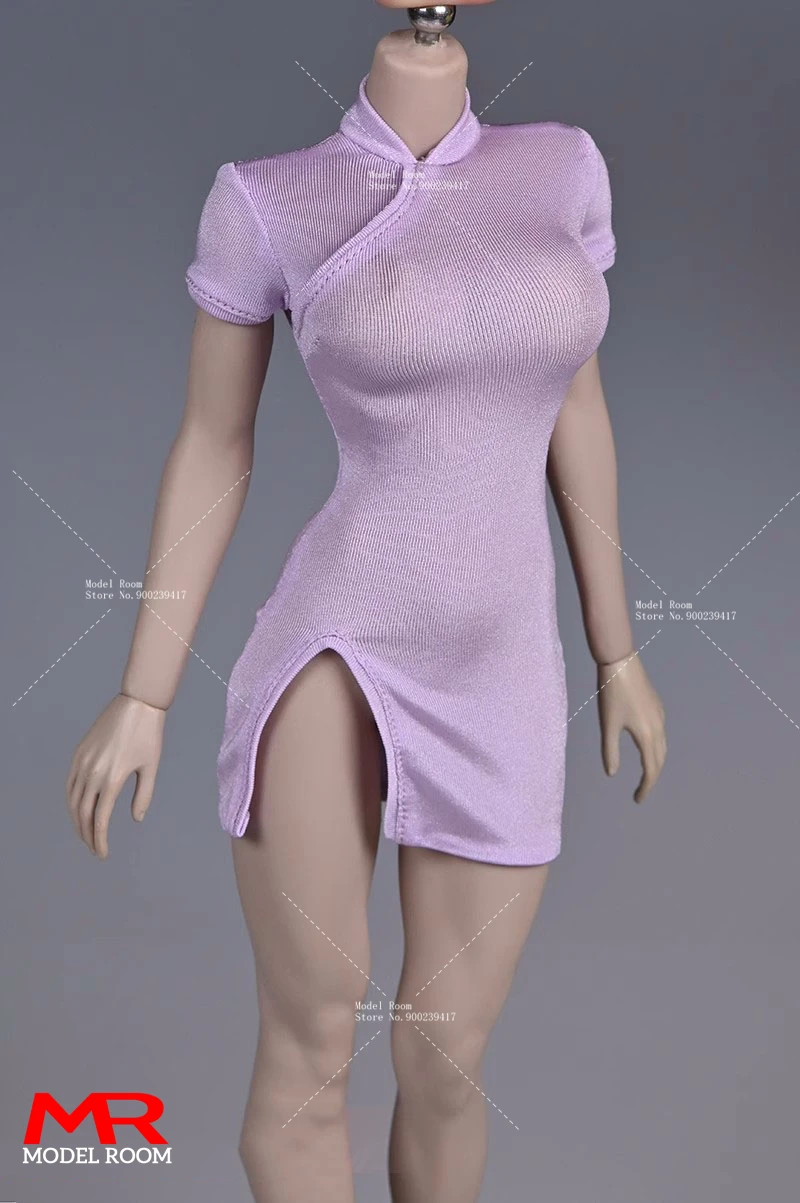 1/6 Scale Female Knitted Stretch Cheongsam Skirt Slit Slim Dress Clothes Model Fit 12'' TBL PH Soldier Action Figure Body Dolls