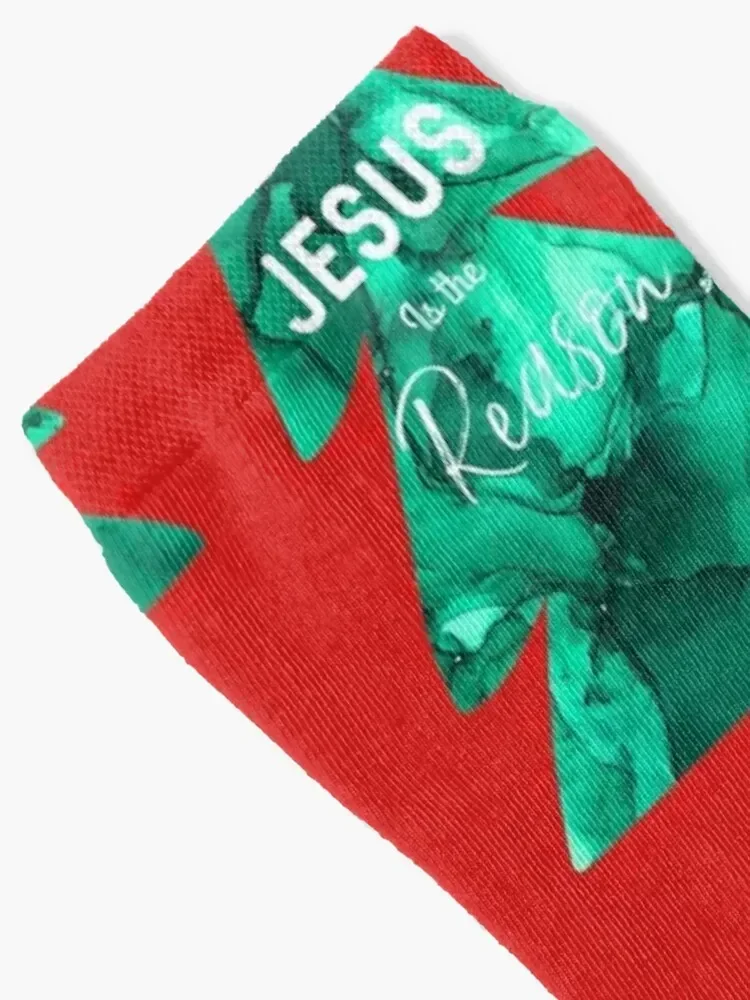 Jesus is the Reason on Original Abstract Alcohol Ink Christmas Tree Painting Socks ankle christmas gifts Woman Socks Men's