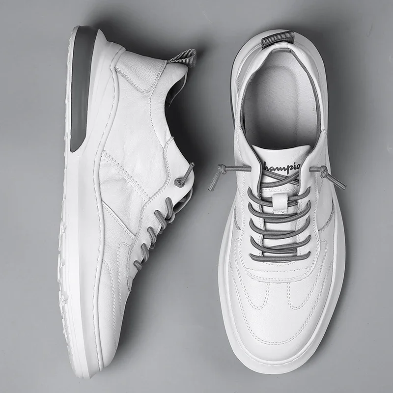 

Spring Autumn Designer Platform Leather Waterproof Sneakers Man Soft-soled Casual Shoes Genuine Leather White Casual Skate Shoe