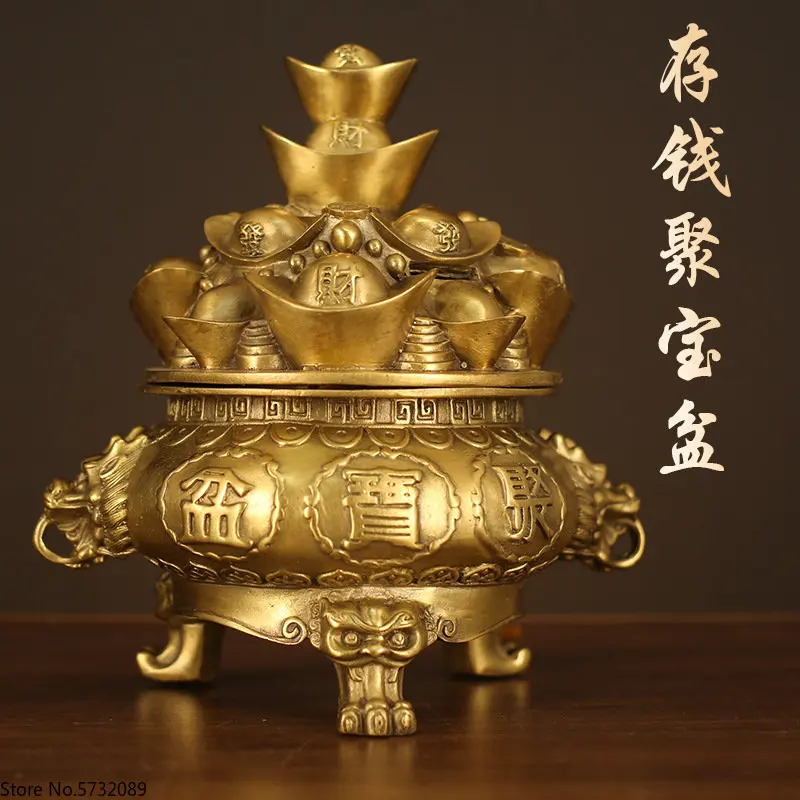 Open cover pure brass treasure bowl decorations, entrance office, living room decoration crafts